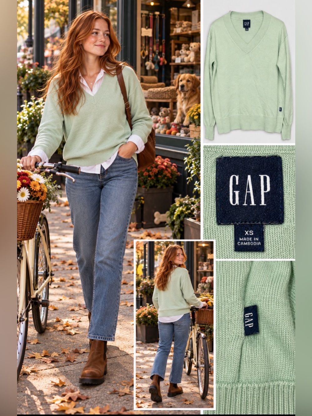 GAP Women's V-Neck Sweater in Mint Green